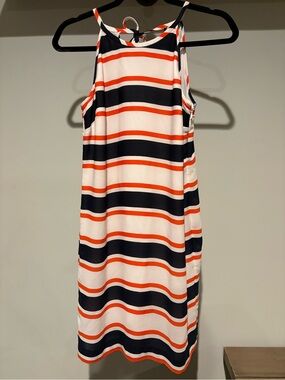 Banana Republic Striped Halter Dress in Navy, Orange and White